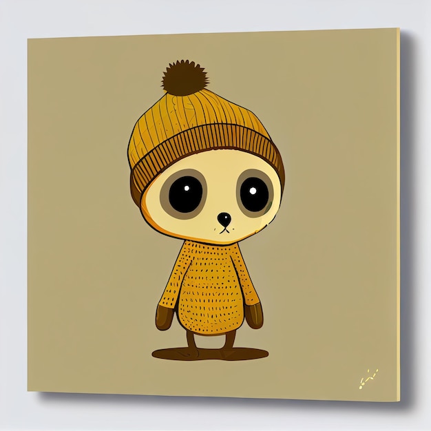 Cute meerkat comic wearing a beanie with sweater and hut