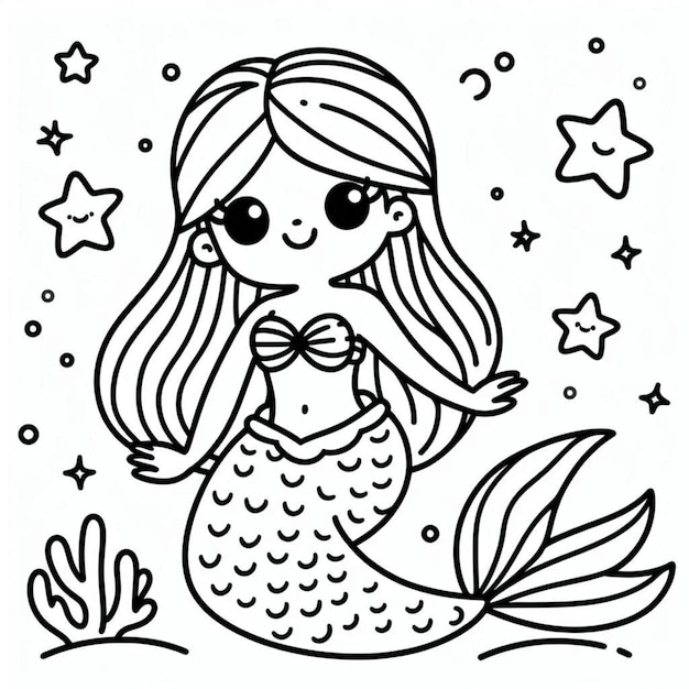 Cute mermaid animal coloring page ai generated