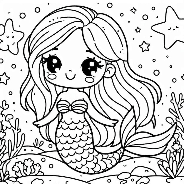 Cute mermaid animal coloring page ai generated