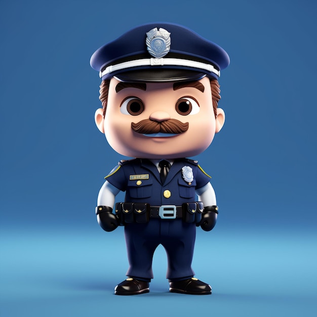 Cute Mini Cop Cartoon Character With a Mustache