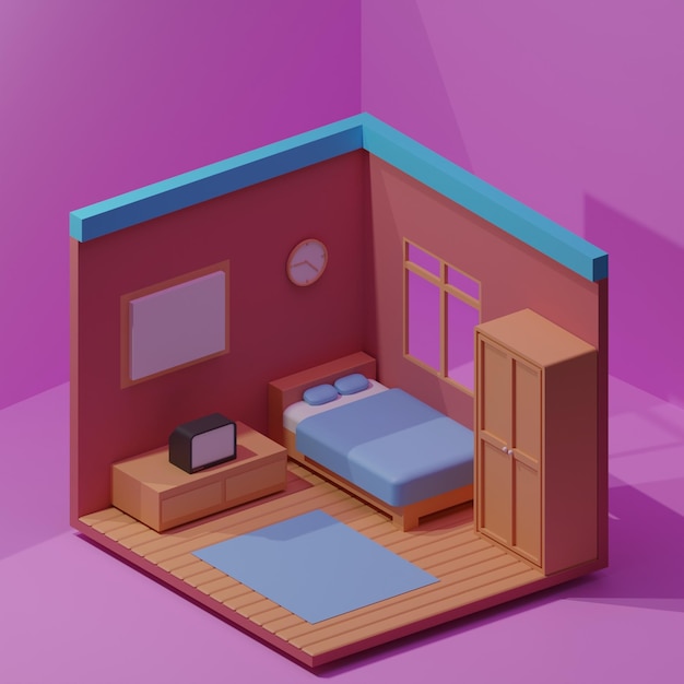 cute minimalist style bedroom icon with pink color