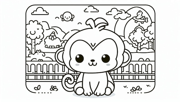 Photo cute monkey coloring page