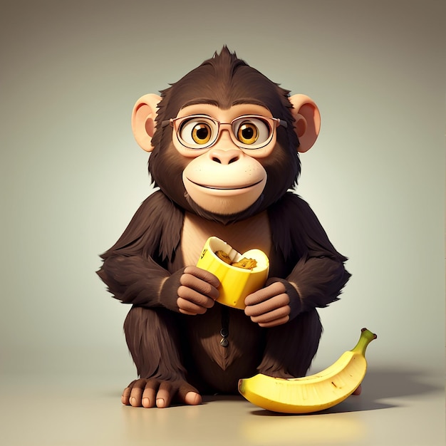 Cute Monkey Holding Banana Cartoon Vector Icon Illustration Animal Food Icon Concept Isolated Premium Vector Flat Cartoon Style