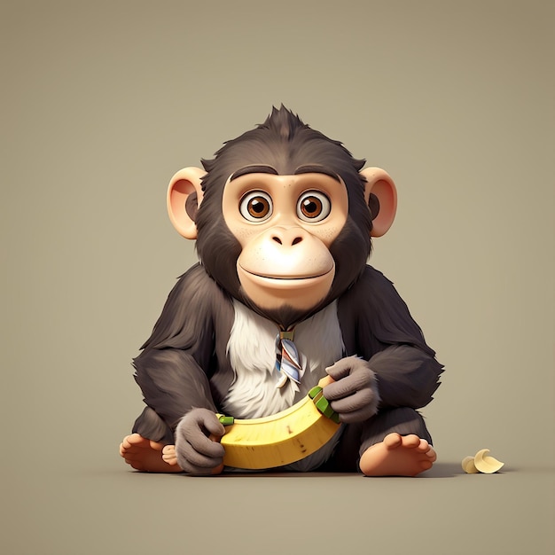 Cute Monkey Holding Banana Cartoon Vector Icon Illustration Animal Food Icon Concept Isolated Premium Vector Flat Cartoon Style