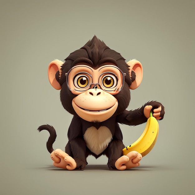 Cute Monkey Holding Banana Cartoon Vector Icon Illustration Animal Food Icon Concept Isolated Premium Vector Flat Cartoon Style