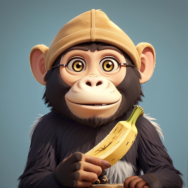 Cute Monkey Holding Banana Cartoon Vector Icon Illustration Animal Food Icon Concept Isolated Premium Vector Flat Cartoon Style