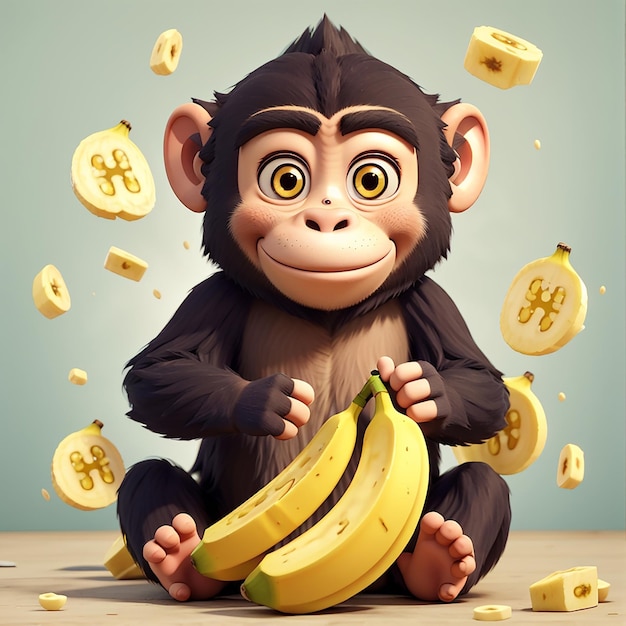 Cute Monkey Holding Banana Cartoon Vector Icon Illustration Animal Food Icon Concept Isolated Premium Vector Flat Cartoon Style