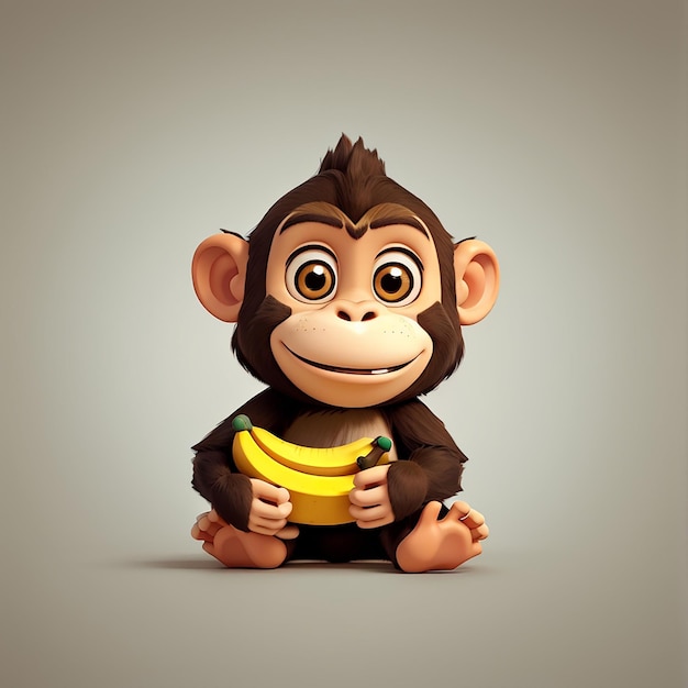 Cute Monkey Holding Banana Cartoon Vector Icon Illustration Animal Food Icon Concept Isolated Premium Vector Flat Cartoon Style