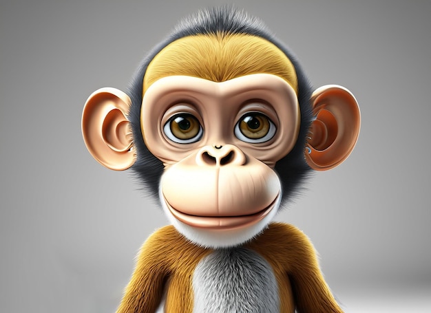 Cute Monkey isolated on white background children book illustration artwork Generative AI