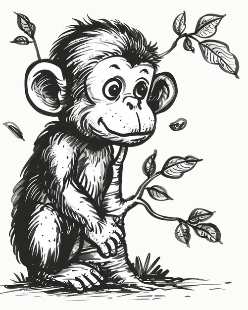 Cute Monkey Playing in the Flower Garden Coloring Page