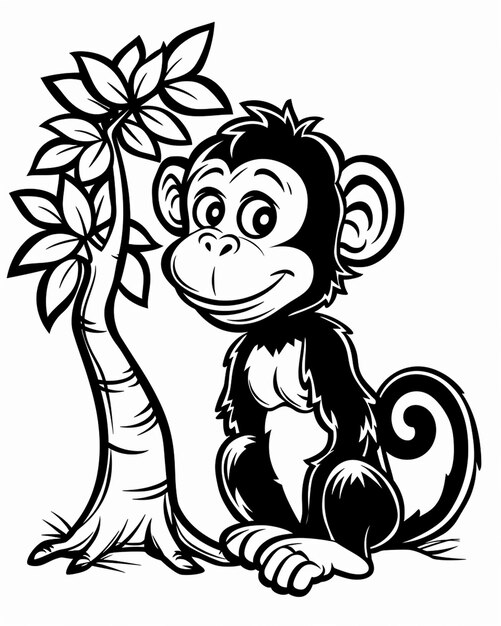 Cute Monkey Playing in the Flower Garden Coloring Page