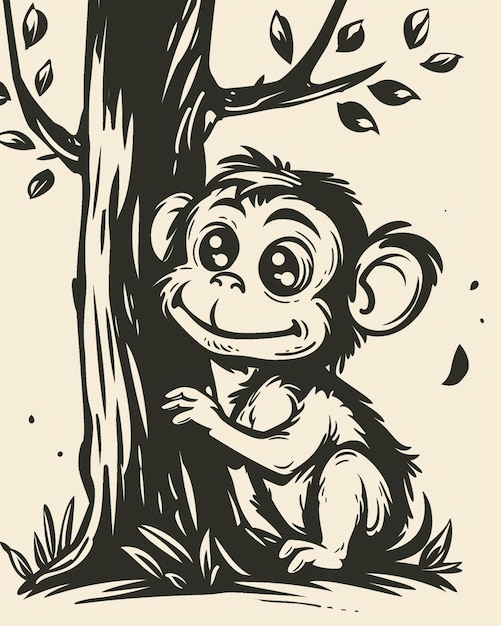 Cute Monkey Playing in the Flower Garden Coloring Page