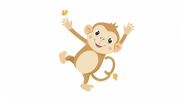 Cute monkey waving cartoon isolated