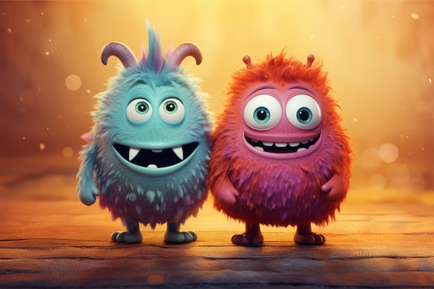 cute monsters on a beautiful colored background