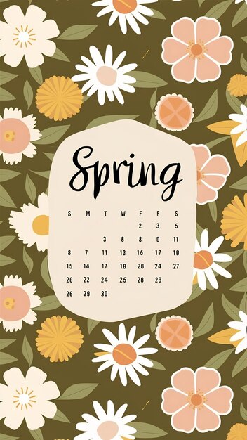 Photo cute monthly calendar template without numbers spring vibe and flower pattern cartoon style