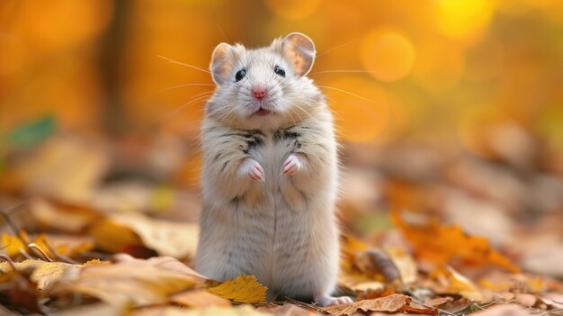 Cute Mouse in Autumn Leaves