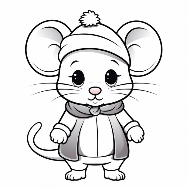 Photo cute mouse cartoon clipart black and white drawing picture ai generated art