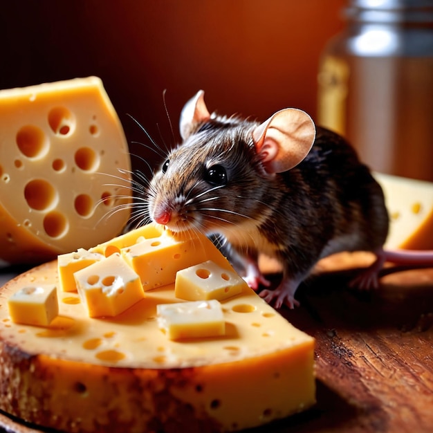 Cute mouse holding precious cheese their valuable treasure