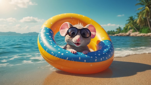 Cute mouse resting on the sea