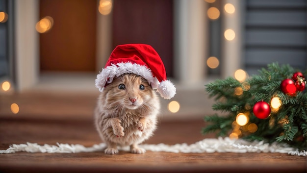 cute mouse in santa hat