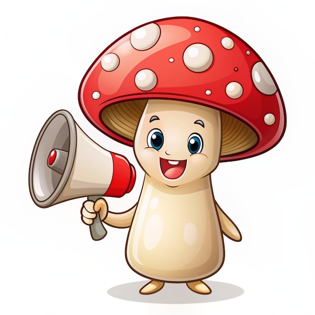 Photo cute mushroom holding megaphone cartoon vector icon illustration food holiday icon concept isolated premium vector flat cartoon style