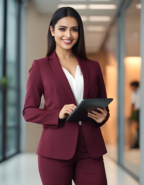 Cute Muslim Girl in Maroon Colors Smiling latin young professional business woman corporate marketing manager