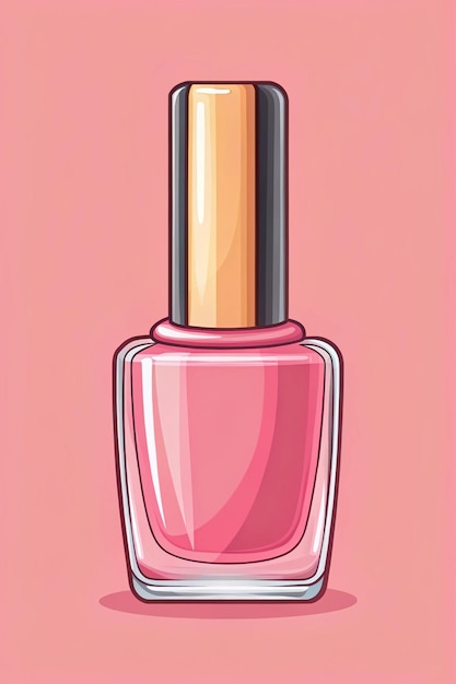 Photo cute nail polish doodle hand drawn with opened bottle illustration isolated cosmetic product for manicure and pedicure in pink color