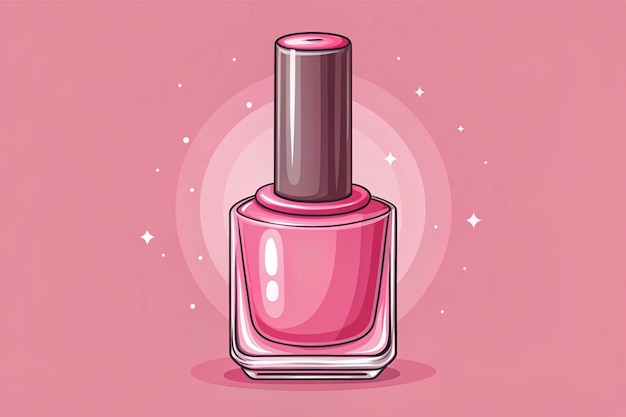 Photo cute nail polish doodle hand drawn with opened bottle illustration isolated cosmetic product for manicure and pedicure in pink color