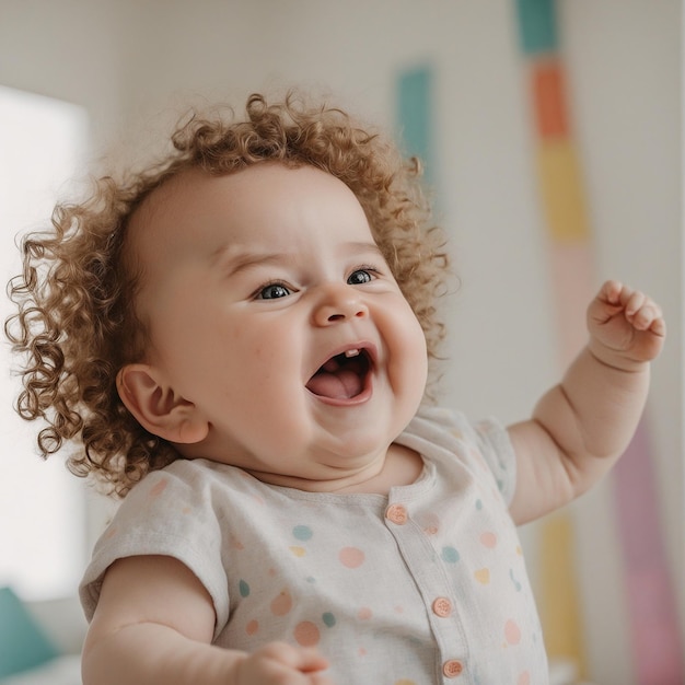 Photo cute newborn adorable laughing baby child photography innocence happiness smiling portrait