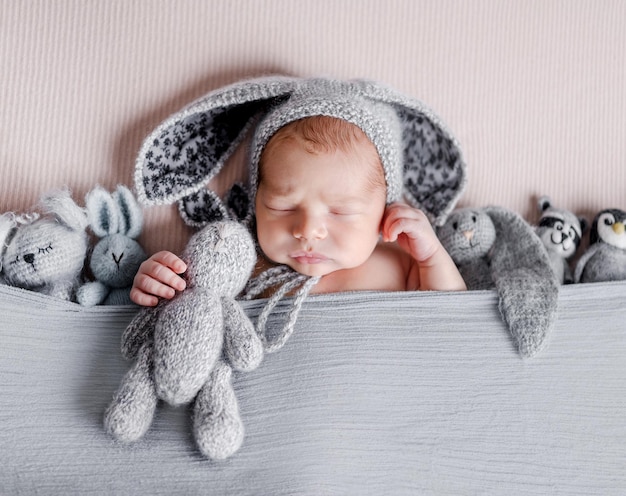 Cute newborn baby boy portrait