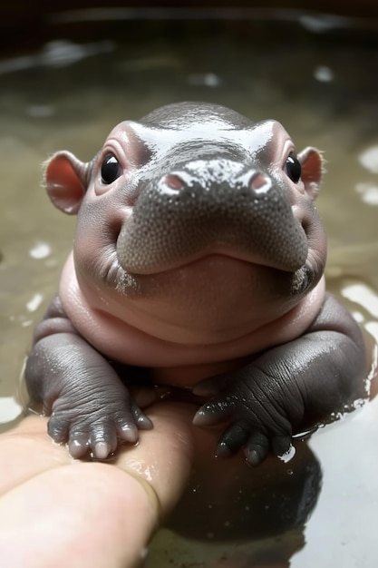 Photo a cute newborn baby hippo in water showcasing its adorable features and playful nature