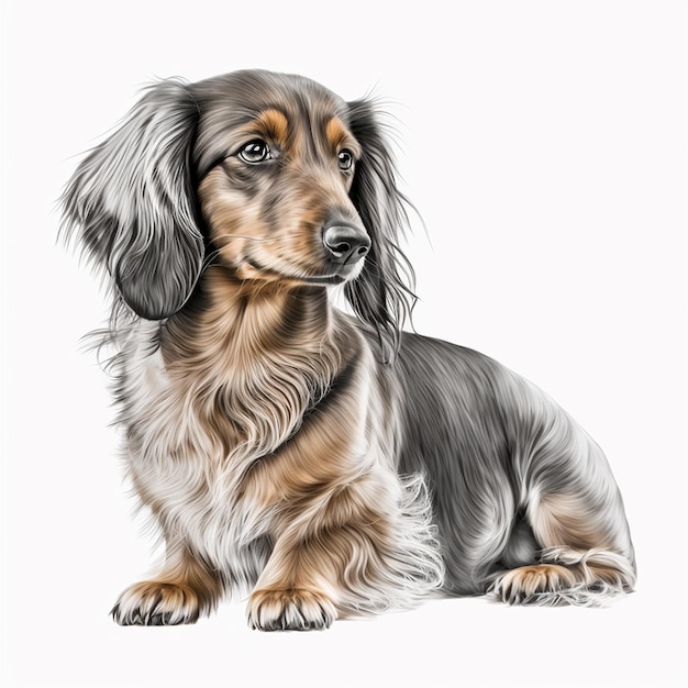 Cute nice dog breed longhaired dachshund isolated on white closeup beautiful pet fluffy dog