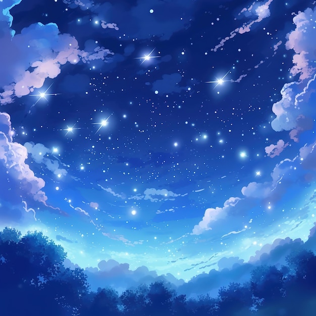 cute night sky with stars kids illustration