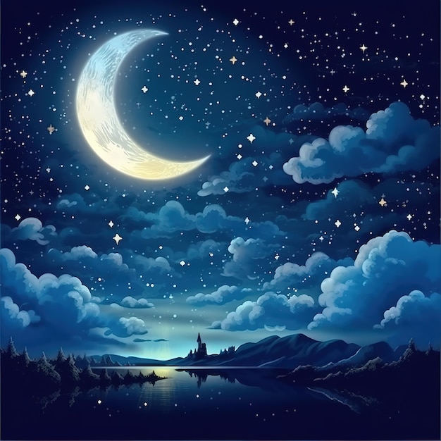 cute night sky with stars kids illustration