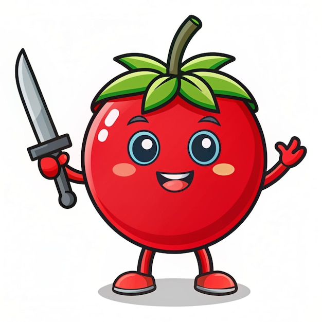 Cute Ninja Slash Tomato With Kunai Knife Cartoon Vector Icon Illustration People Food Icon Concept Isolated Premium Vector Flat Cartoon Style