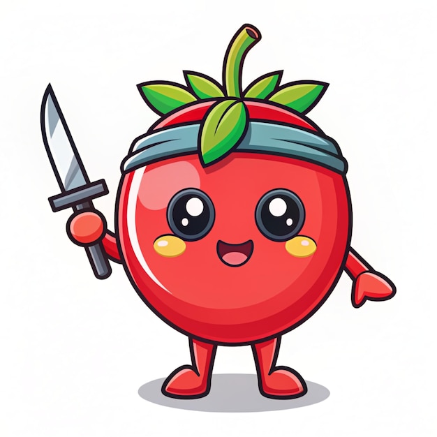 Cute Ninja Slash Tomato With Kunai Knife Cartoon Vector Icon Illustration People Food Icon Concept Isolated Premium Vector Flat Cartoon Style