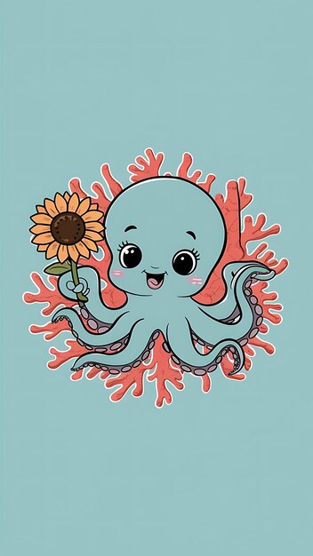 Photo cute octopus cartoon vector icon illustration