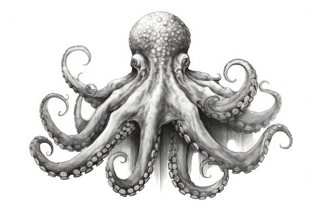 Cute Octopus drawing on white background generative AI