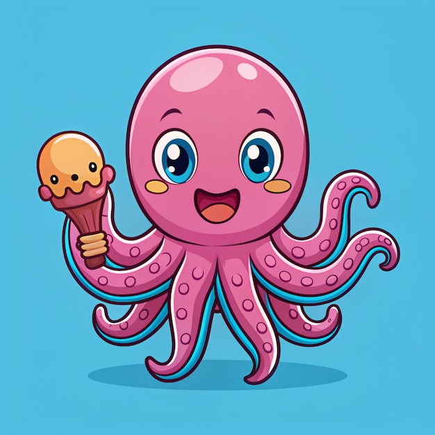 Photo cute octopus holding ice cream popsicle cartoon vector icon illustration animal food icon concept isolated premium vector flat cartoon style