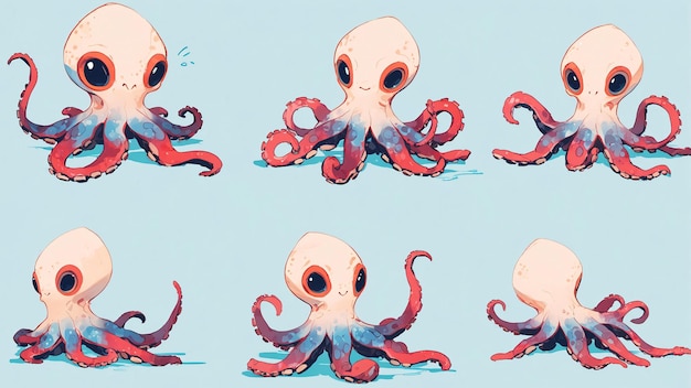 Photo cute octopuses in various poses