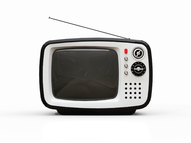 Cute old black tv with antenna on a white background. 3d illustration.