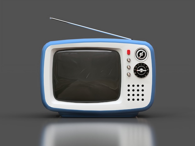 Cute old blue tv with antenna on a gray surface