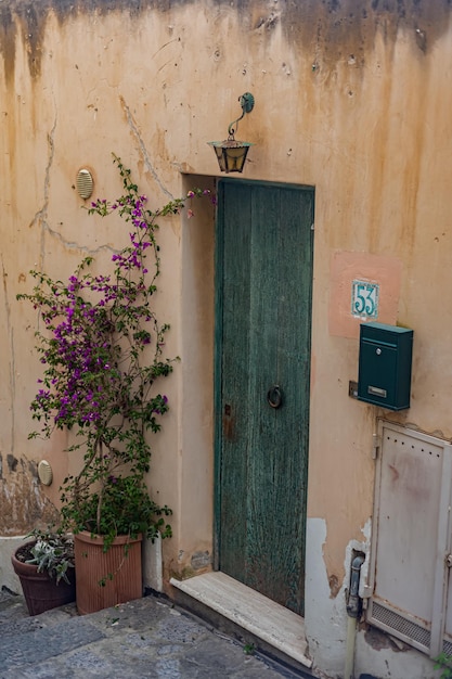 Cute old stony narrow streets with vintage houses in the village of Positano in southern Italy