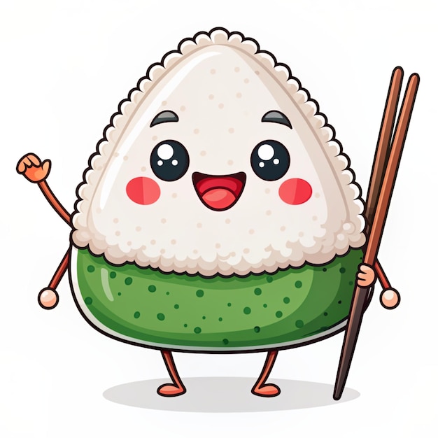 Photo cute onigiri sushi cartoon vector icon illustration food object icon concept isolated premium vector flat cartoon style