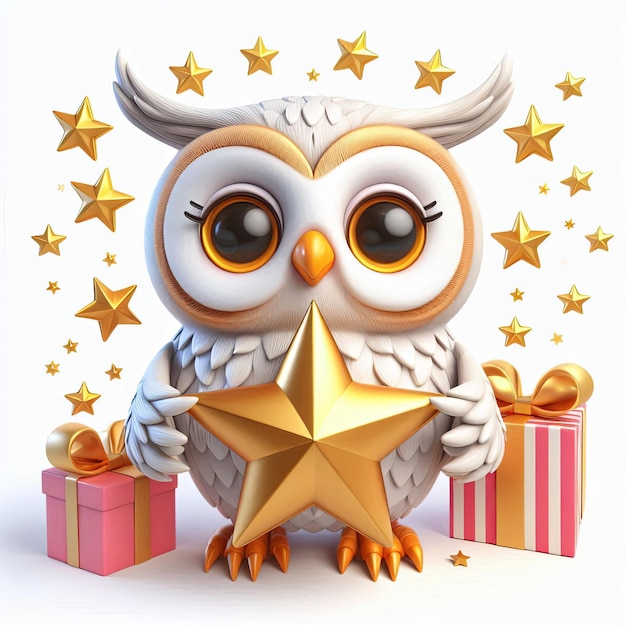 Photo cute optimistic owl with a star 3d