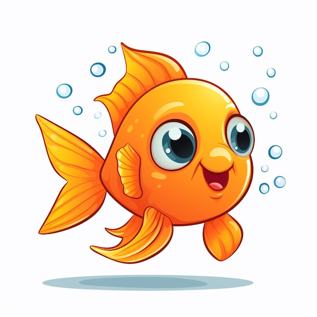 cute orange color cartoon sea fish isolated on white background