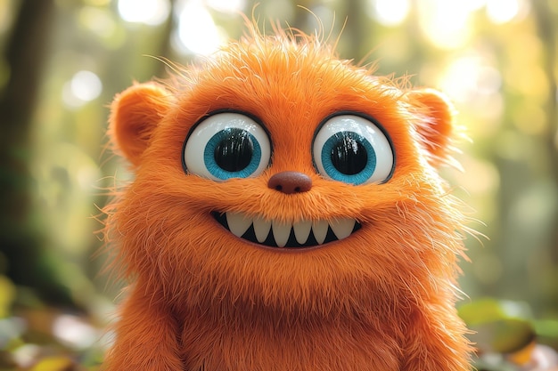 Cute Orange Furry Creature with Big Blue Eyes Smiling