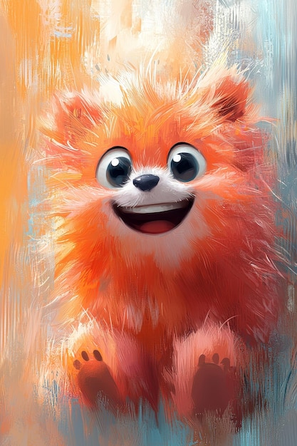 Cute Orange Furry Creature with Big Eyes Smiling