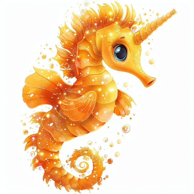 cute orange seahorse marine style illustration