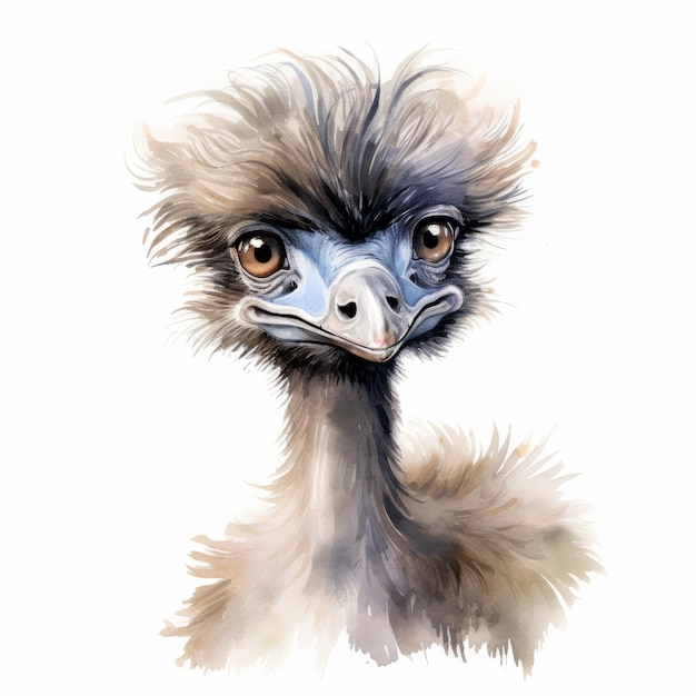 Cute Ostrich Head Watercolor Clipart Illustration